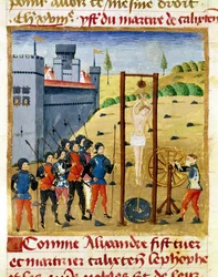 Ms 1335 f.167v Kuinka Aleksanteri Suuri tappoi ja marttyyri Calixten Cefoben ja muut aateliset ennen Caroutzia